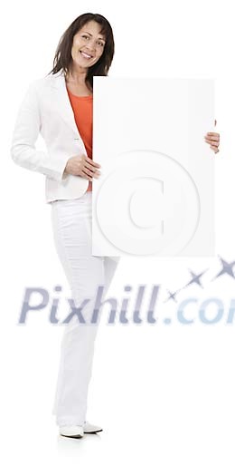 Woman holding a big paper