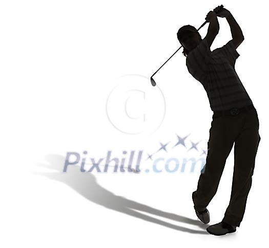 Isolated shadow of a male golfer Isolated shadow of a male golfer