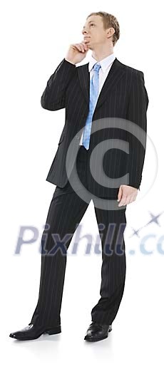 Isolated businessman thinking