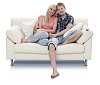 Isolated couple on the couch holding eachother