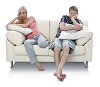 Isolated couple looking bored on the couch