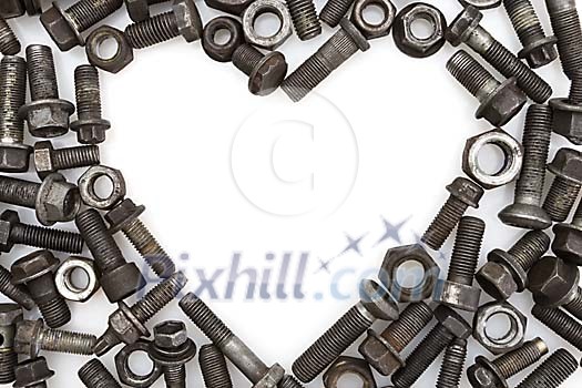 Heart shape in the middle of bolts and nuts