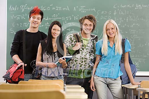 Teenagers in front of the blackboard