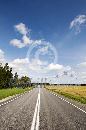 Empty road surrounded by forest and fields Empty road surrounded by forest and fields