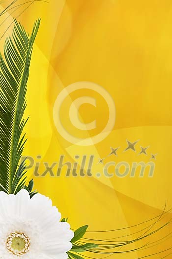 White and green flower frame on yellow White and green flower frame on yellow