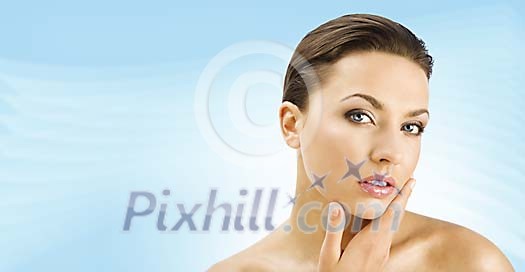 Stylish fashion face portrait of beautiful woman with healthy skin Stylish fashion face portrait of beautiful woman with healthy skin
