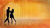 Silhouette of dancing couple on computer generated romantic dance floor