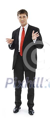 Businessman having speech or presentation (clipping path included)