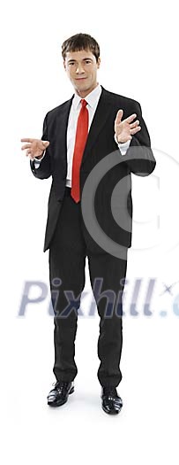 Businessman having speech or presentation (clipping path included) Businessman having speech or presentation (clipping path included)