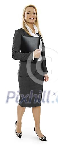 Businesswoman walking on white space (clipping path included)