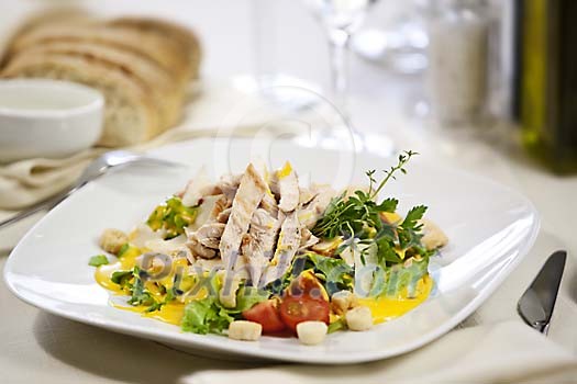 Fresh chicken salad in restaurant table