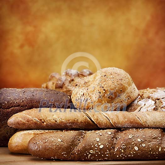 Selection of fresh bread on a stylish background Selection of fresh bread on a stylish background