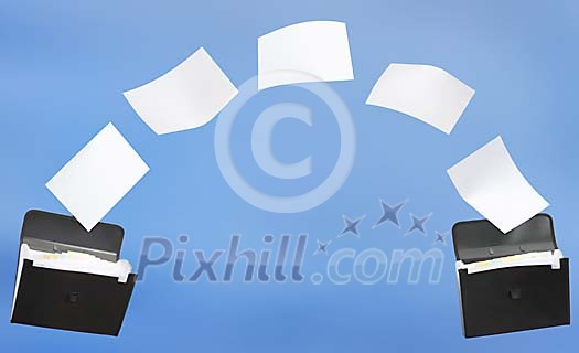 A4 papers flying from one folder to another A4 papers flying from one folder to another