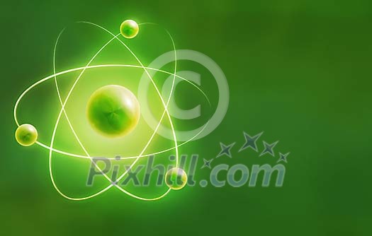 Illustration of a green atom on a green background