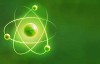 Illustration of a green atom on a green background