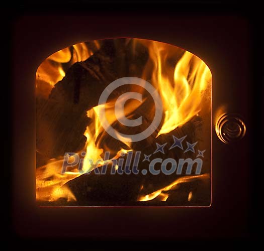 Burning logs in sauna stove