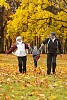 Older couple walking in park with their grandson