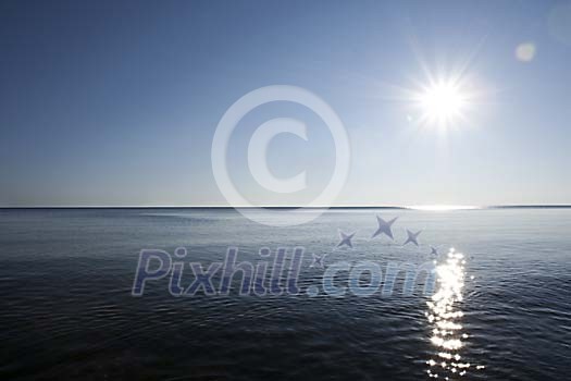 Bright sunshine and calm sea