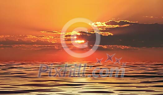 Digital composition of sunset by the sea