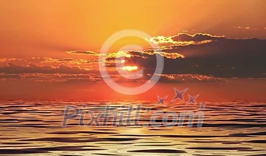 Digital composition of sunset by the sea Digital composition of sunset by the sea