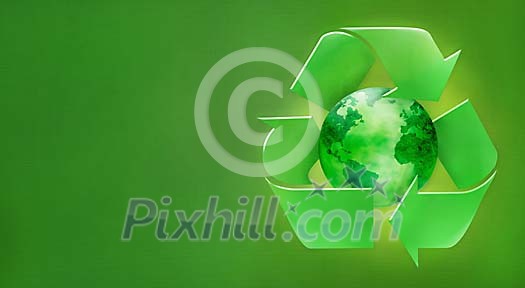 Green globe with recycling symbol backgroung