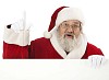 Clipped Santa with white sign pointing upwards