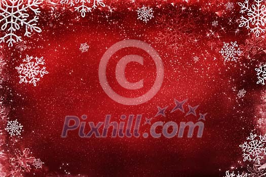 Red background with stars and snowflakes