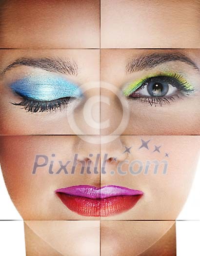 Womans face with different makeups Womans face with different makeups