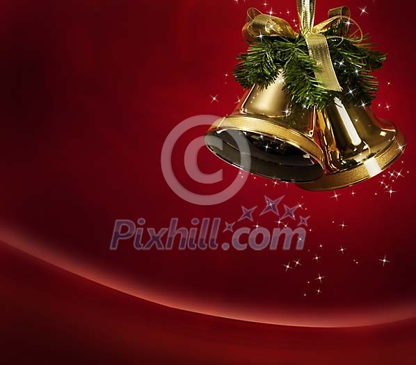 Sparkling christmas bells on red