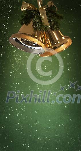 Christmas bells on starry green background