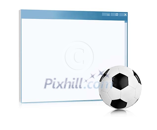 Empty computer screen behind a football Empty computer screen behind a football