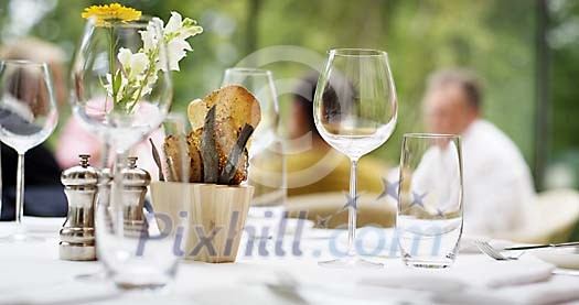 Table ready for customers at the outside restaurant