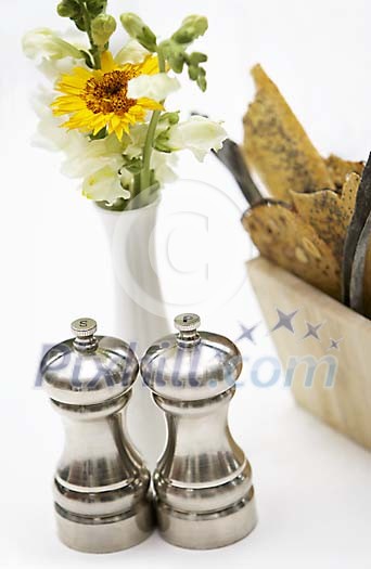 Salt and pepper on the table Salt and pepper on the table