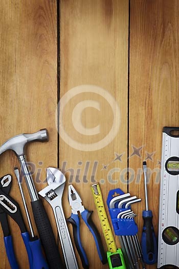 Tools on wooden floor