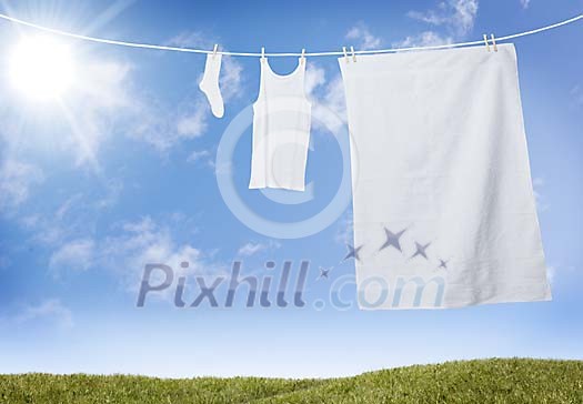 White coloured laundry on washing line