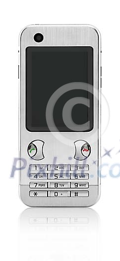 Silver mobile phone on a white background
