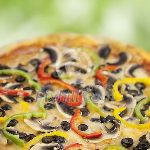 Closeup of a mushroom pizza