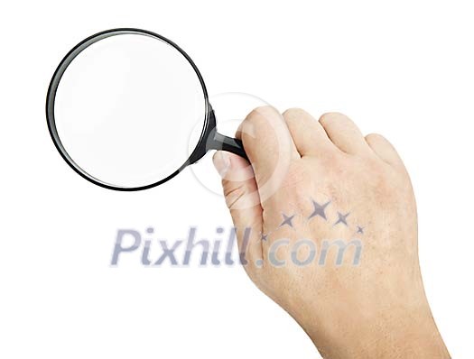 Clipped hand with magnifying glass
