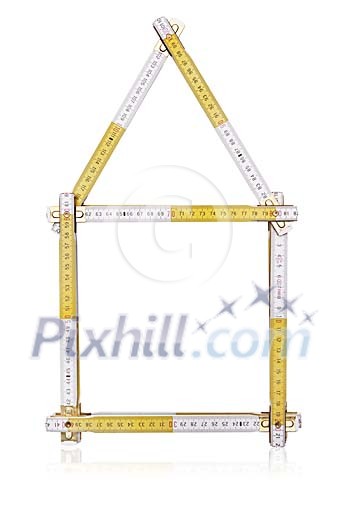 Clipped folding ruler shaped like house