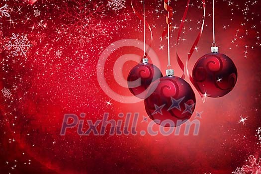 Red christmas balls on a red background