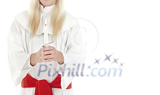 Girl holiding a burning candle Girl holiding a burning candle