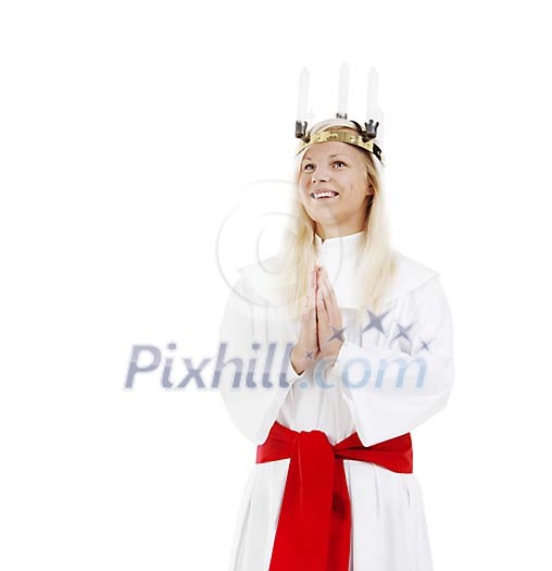 Girl praying with a crown on her head Girl praying with a crown on her head