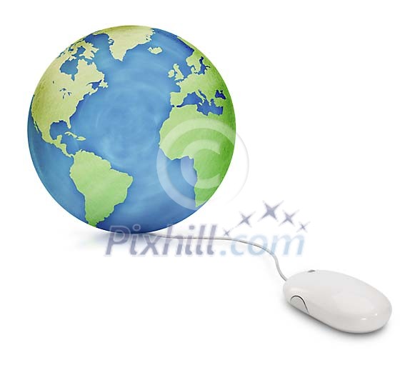 Clipped globe with mouse attached to it Clipped globe with mouse attached to it