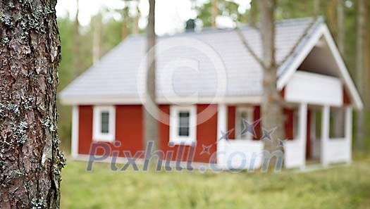 Wooden house under the trees