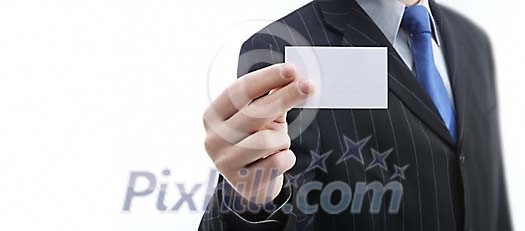 Man holding empty business card