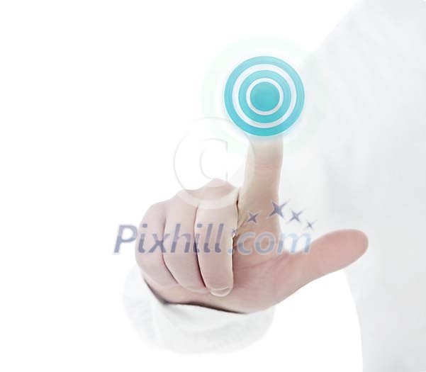 Finger pushing a button on the screen
