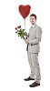 Clipped man holding roses and a heart shaped balloon