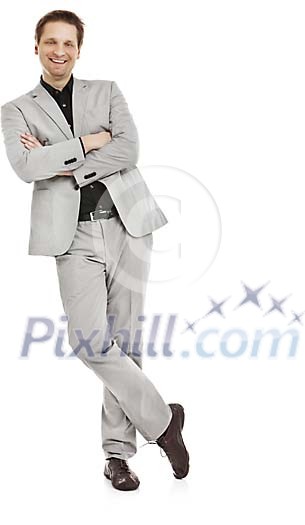 Clipped businessman leaning to the wall