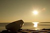 Boat on the pier at the sunset