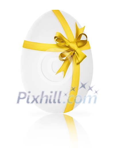 Clipped white easter egg with yellow ribbon